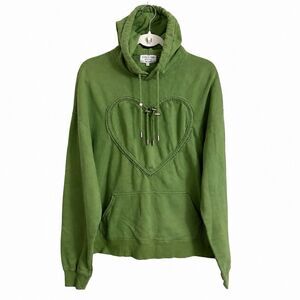 Collina Strada Hoodie Small Green Soft Heart Sweater Jersey Fleece Drawstring